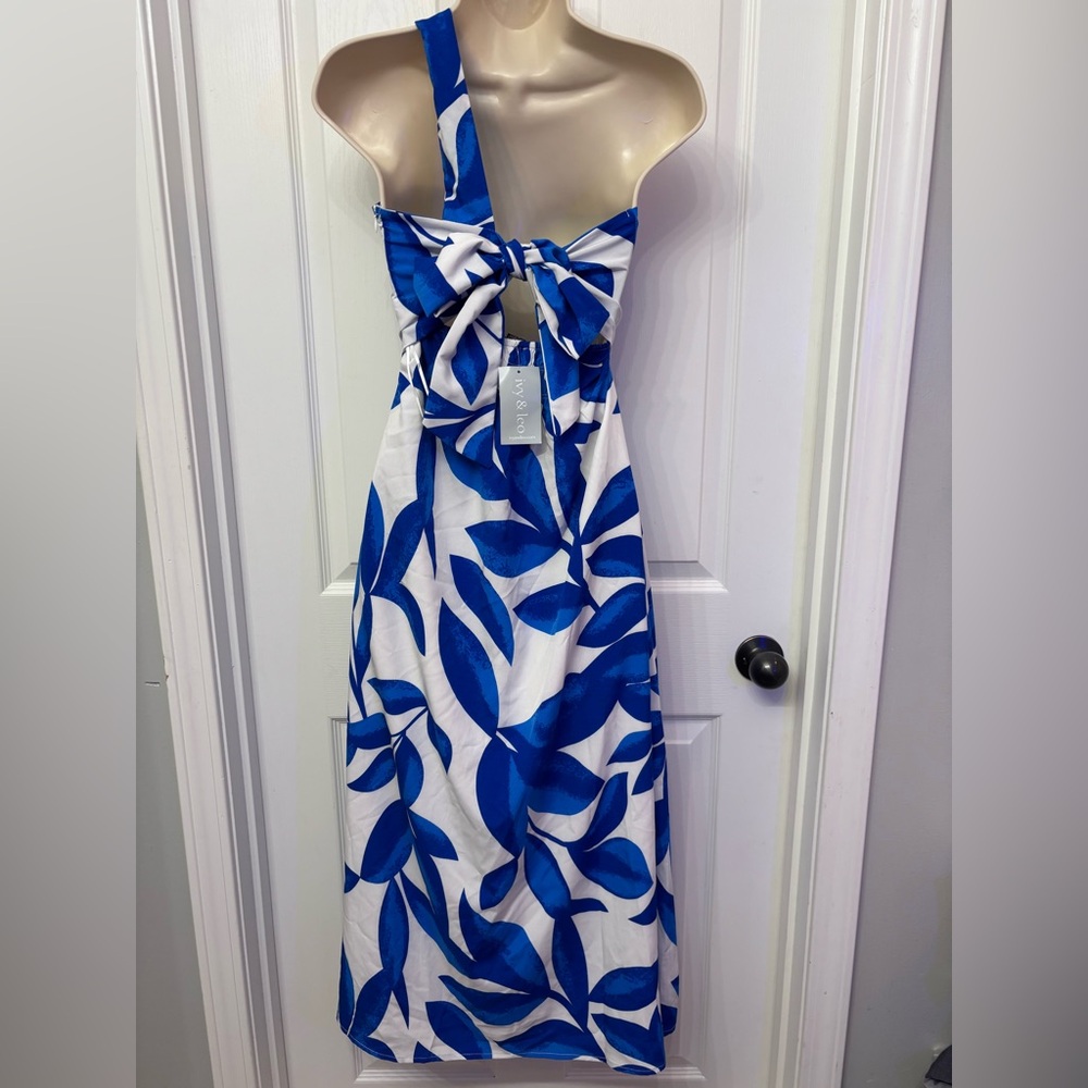 Blue Leaf One-Shoulder Bow Maxi Dress | FORE S - Picture 8 of 11